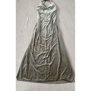 Jenny Yoo Velvet Halter Maxi Dress in Sage